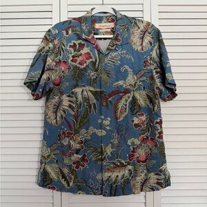 Tommy Bahama Hawaiian Shirt Floral Short Sleeve Silk Button Up Shirt Parrothead